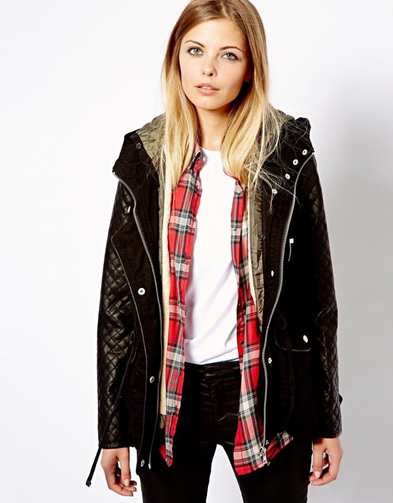 Pull&Bear Parka con maniche in pelle autunno inverno 2013 2014