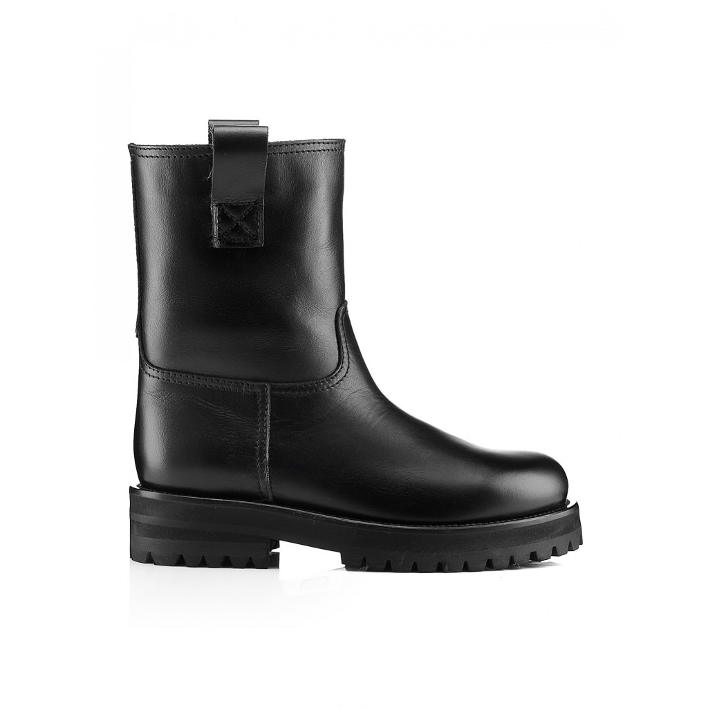 Biker boots in pelle nera con carroarmato