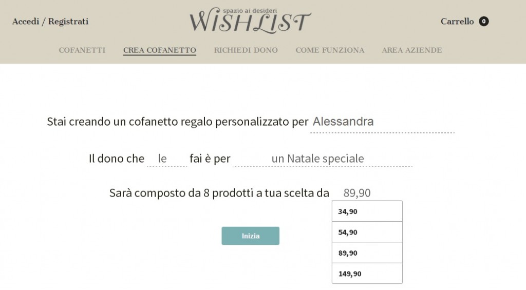 wishlist cofanetto personalizzato