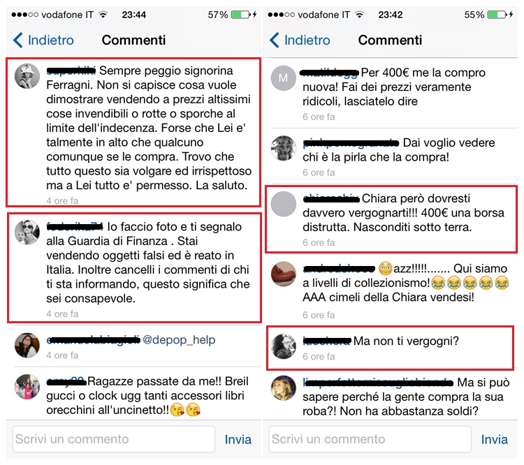 Commenti Depop Chiara Ferragni 2